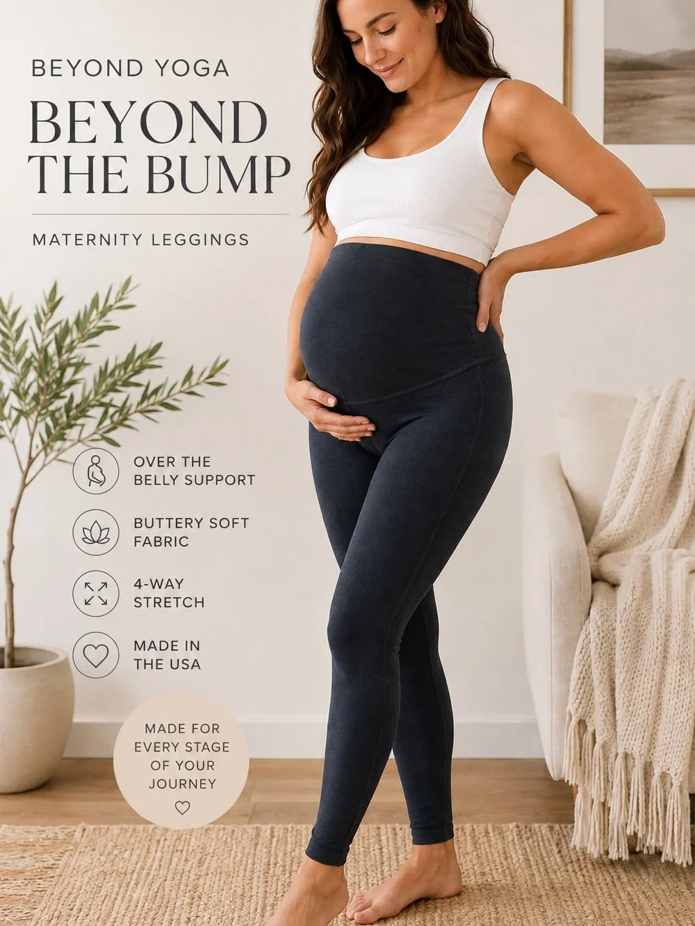 Beyond Yoga Beyond the Bump Maternity Over Belly Leggings Gray L Made USA